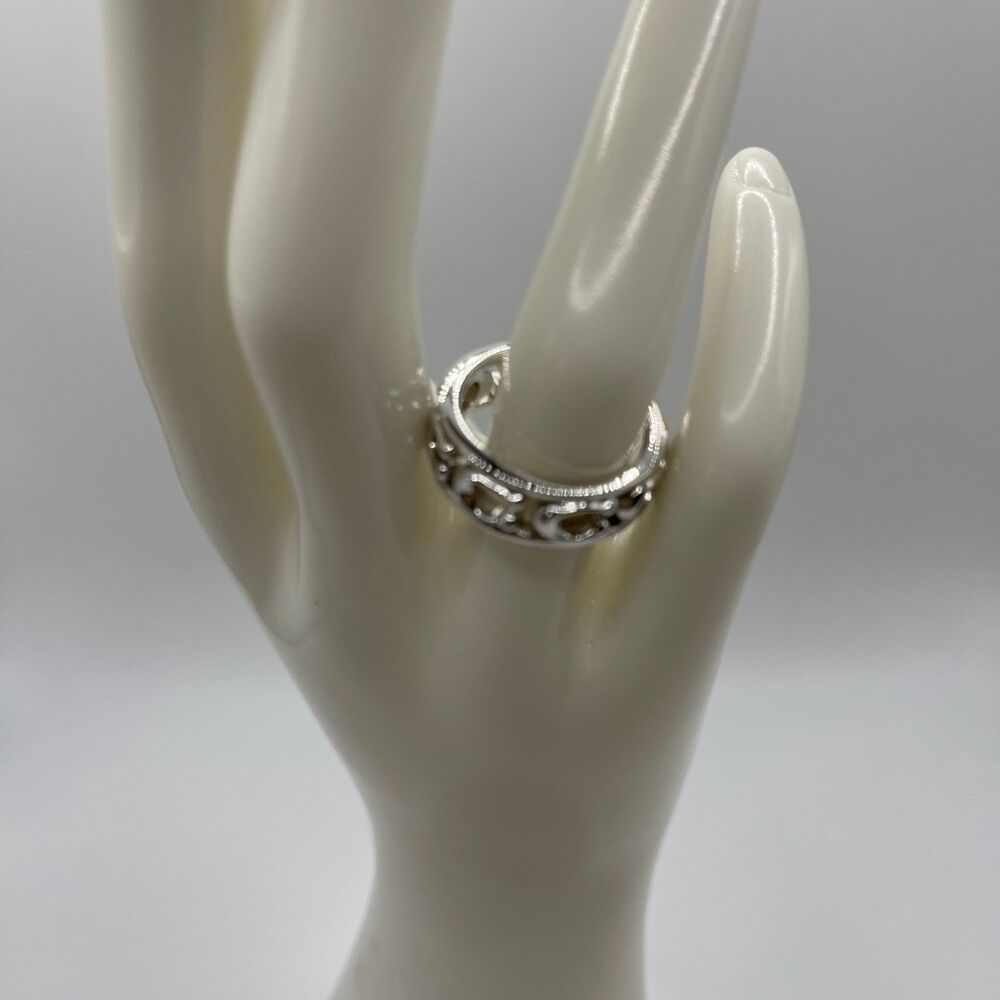 COACH Women’s Silver Pierced Signature Logo Ring - Picture 3 of 12